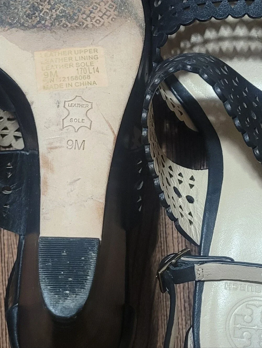 Tory Burch Nutria black perforated laser-cut leather gladiator wedge sandals  9M